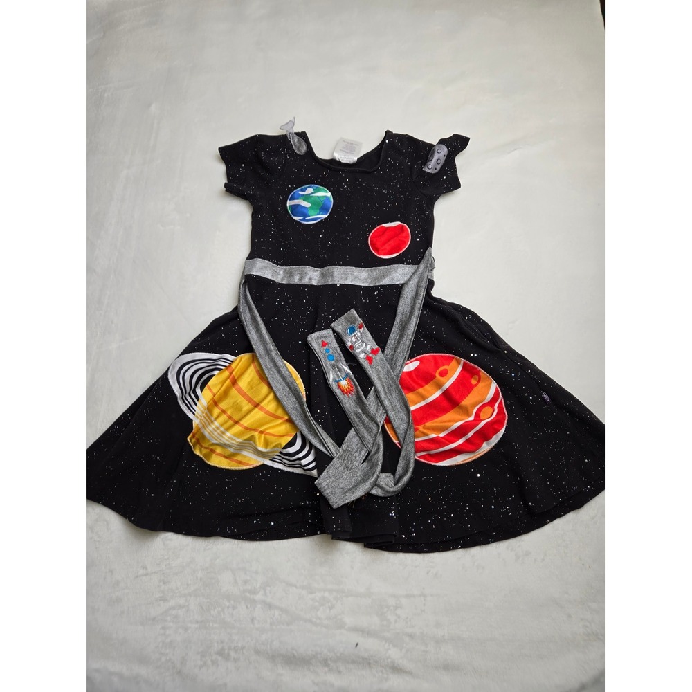 Princess Awesome Girls Black Solar System Space Planets Skater Dress Size 6